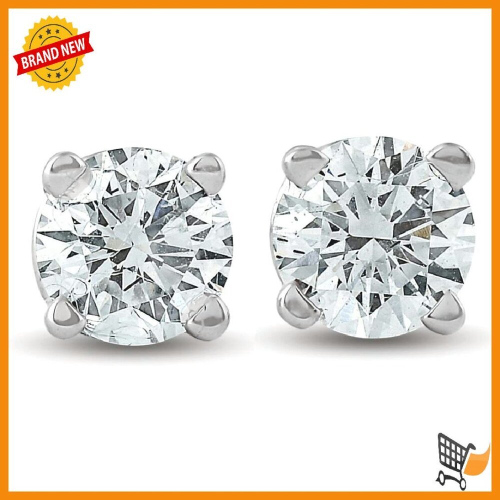 14K White Gold Diamond Stud Earrings 0.5ct Round Brilliant Cut